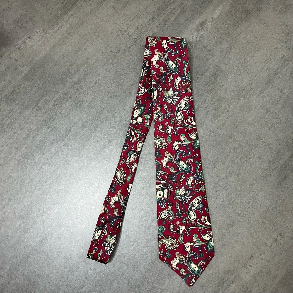 VTG Balancine Disney Mens Neck Tie Red Paisley Hidden Mickey Mouse USA 100% Silk
